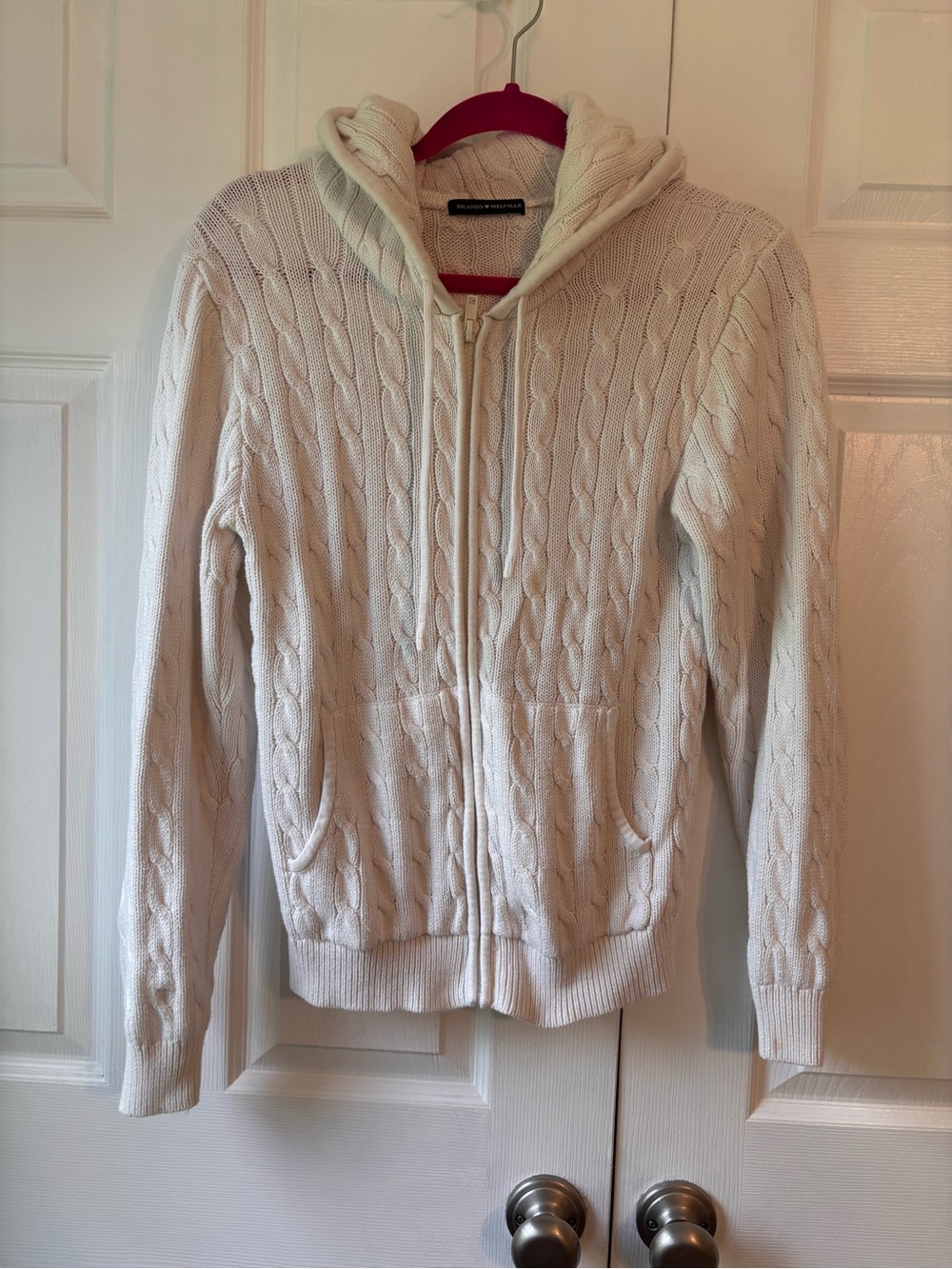 Brandy Melville Cream Cable Knit Zip Hoodie - Picture 4 of 7